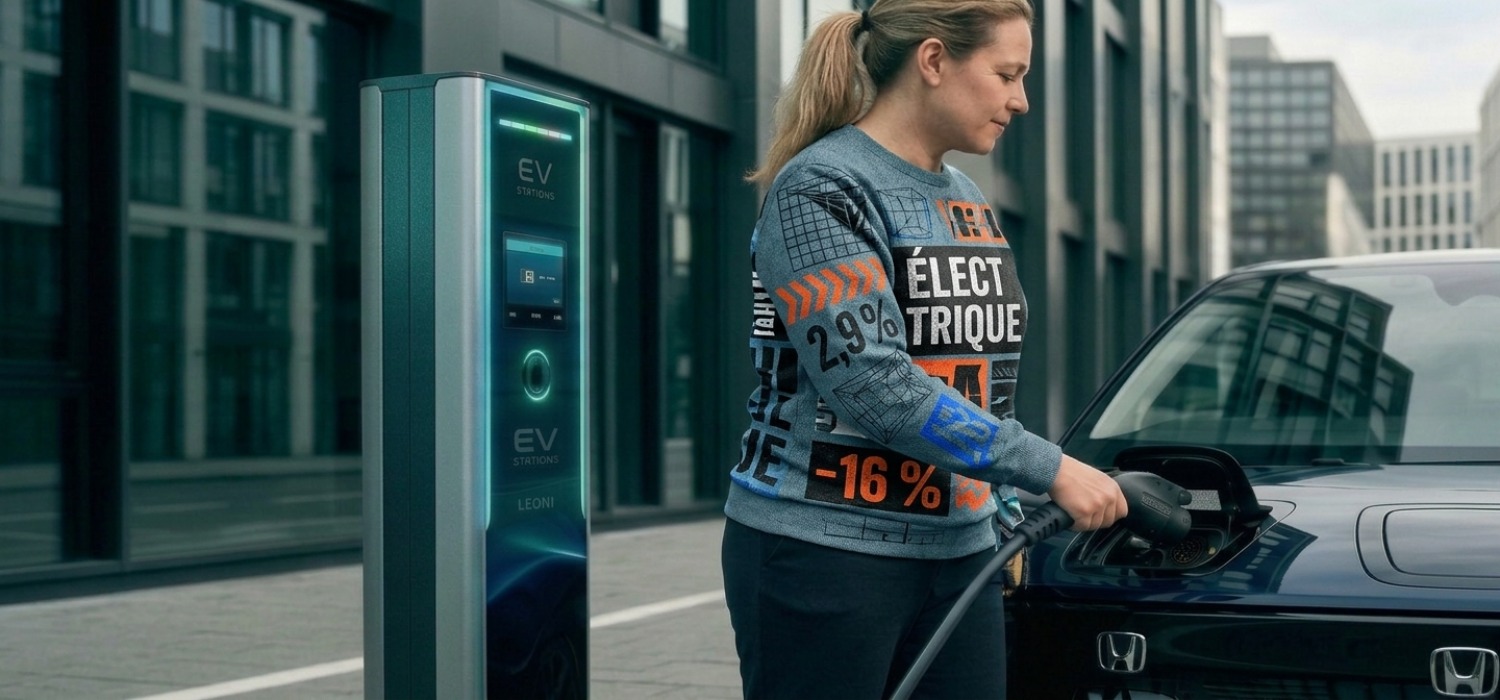Automobiliste branchant le câble de recharge de sa voiture électrique compacte devant une borne urbaine